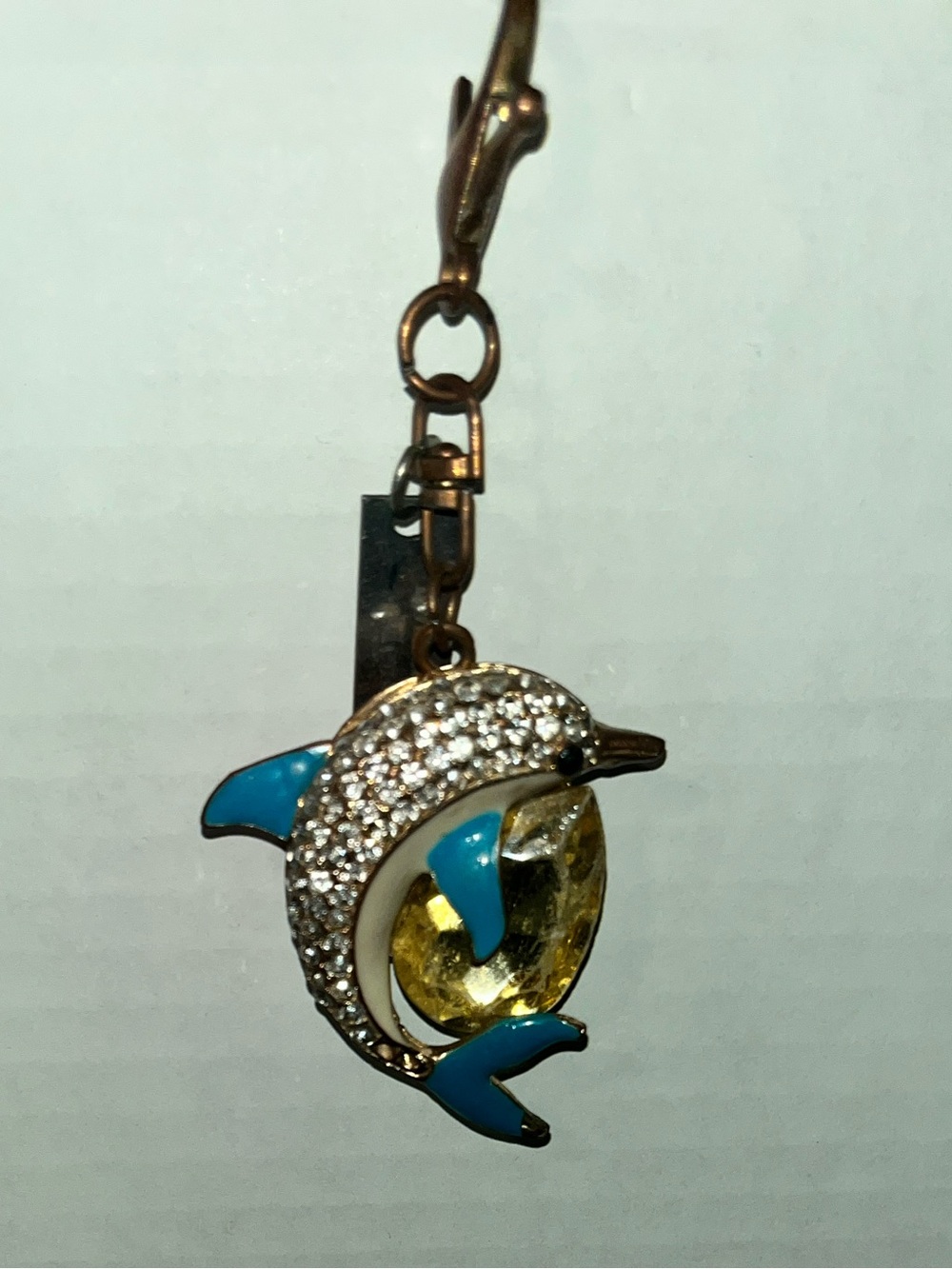Crystal Dolphin Charm Keychain Pendant in Blue and Yellow